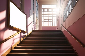 Elegant School Staircase with Empty Poster