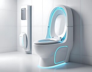 Futuristic Smart Toilet Modern Bathroom Blue Light Design