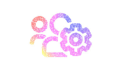 Icon users cog is made up of LED square shapes. There are bright diodes and there are black dead diodes