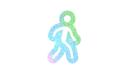 Icon walking is made up of LED square shapes. There are bright diodes and there are black dead diodes