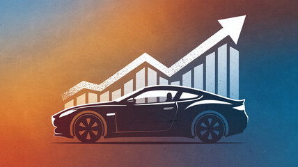A car silhouette with a rising graph representing increasing car prices in the automotive industry. 