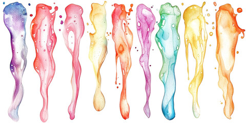 Vibrant Watercolor Splashes: A Collection of Pastel Drops on a transparent and white background