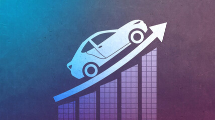 A car silhouette with a rising graph representing increasing car prices in the automotive industry. 