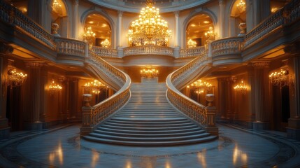 Obraz premium Grand staircase, opulent gold, palace interior.