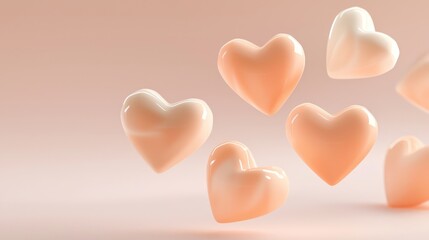 Fototapeta premium Soft peach hearts gently floating on a gradient background, creating a peaceful visual.