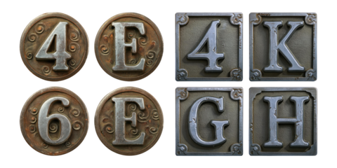 Vintage Letters and Numbers Decorative Set, PNG collection, set bundle, isolate on transparent or white background