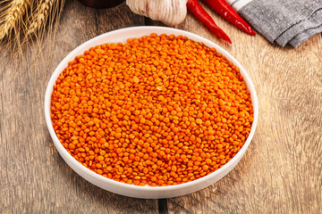 Raw red lentil for cooking