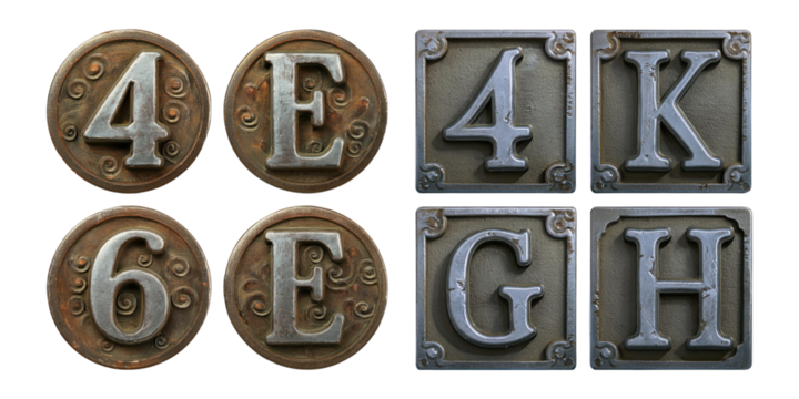 Vintage Letters and Numbers Decorative Set, PNG collection, set bundle, isolate on transparent or white background