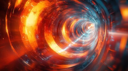 Obraz premium Abstract swirling tunnel, fiery orange and blue.