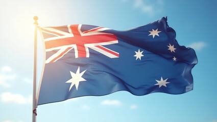 Australian Flag Waving Proudly Under a Sunny Sky