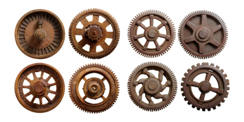 Vintage Rusty Gears Collection on Transparent Background, PNG collection, set bundle, isolate on transparent or white background