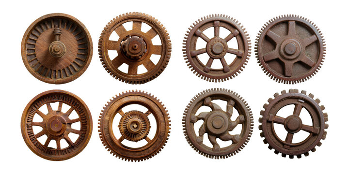 Vintage Rusty Gears Collection on Transparent Background, PNG collection, set bundle, isolate on transparent or white background