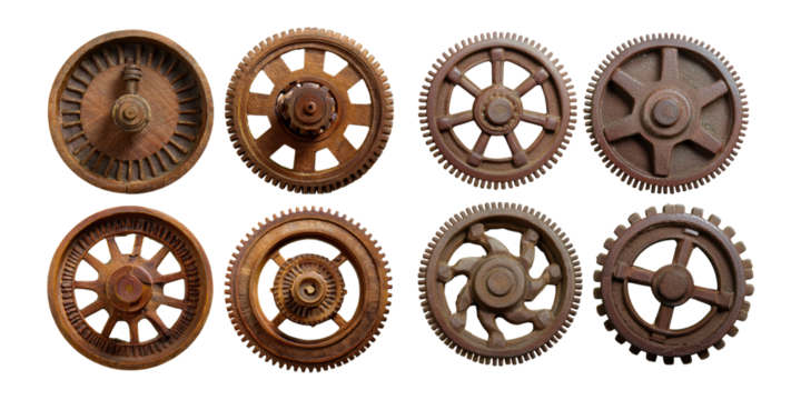 Vintage Rusty Gears Collection on Transparent Background, PNG collection, set bundle, isolate on transparent or white background - Powered by Adobe