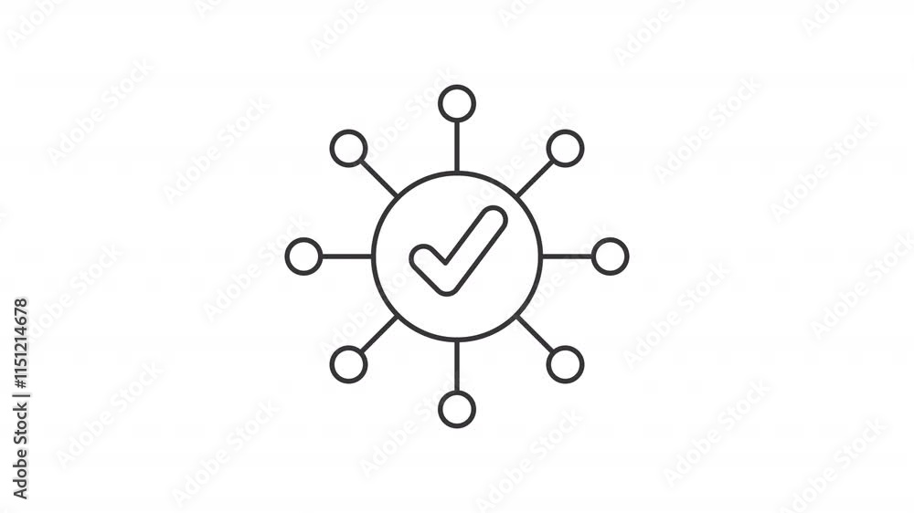 Poster connection system line animation. network animated icon. circles showing up. check marks. software, 