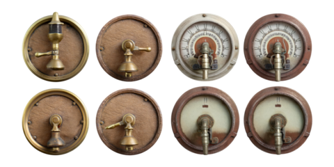 Vintage Pressure Gauges on Decorative Background, PNG collection, set bundle, isolate on transparent or white background