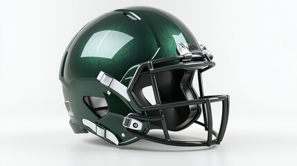 Fototapeta premium Green football helmet with facemask, isolated on white background.