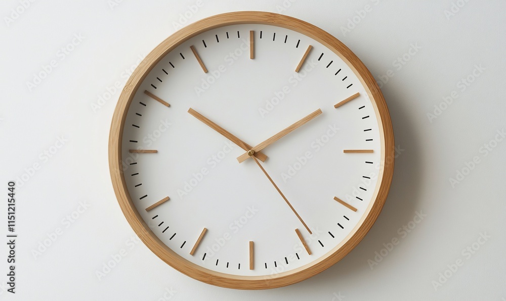 Poster a minimalist wall clock with a wooden frame and simple design for timekeeping.