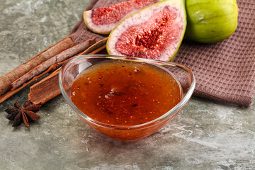 Sweet fig jam in the bowl