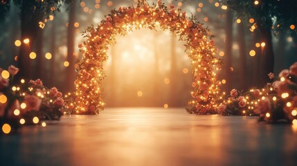 Magical Atmosphere on a Garden Path with Glowing Lights and Blooms