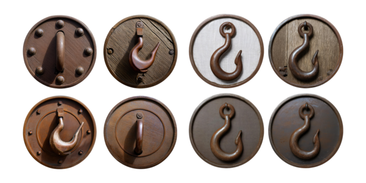 Vintage Metal Hooks Collection on Transparent Background, PNG collection, set bundle, isolate on transparent or white background