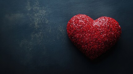 A glittery red heart on a dark background, symbolizing love.