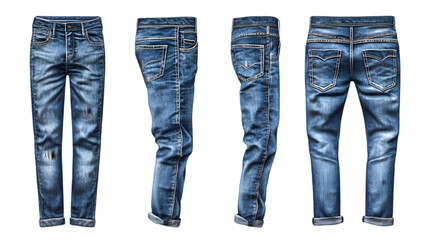Set of blue jeans pants in different styles isolated for casual fashion clothing garment outfit denim wear vector illustration for ecommerce use