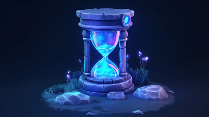 Unique Indigo Hourglass with Playful Cartoon Style, 3D Design Ideal for Digital Projects