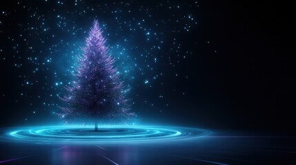 Animated christmas carol performance with holographic tree festive stage visual art evening creative concept