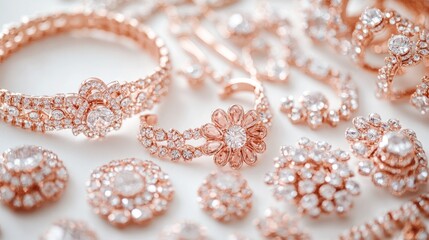 Elegant rose gold jewelry collection with sparkling diamonds.