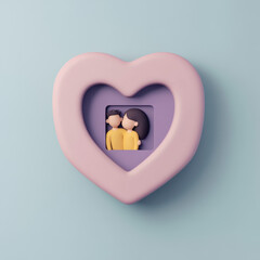 heart shaped photo frame with couple inside, symbolizing love