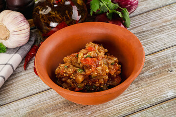 Grilled vegetables salad - Eggplant, tomato and pepper