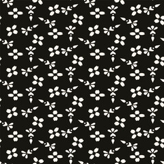 Simple minimalist geometric seamless pattern. Abstract monochrome minimal background with small floral shapes. Subtle repeat design for decor, print.
