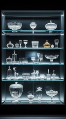 Empty Glass Museum Display Case with Black Background and Dramatic Lighting