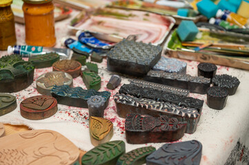 Intricate wooden and metal stamps for artistic block printing