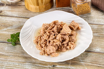 Canned tuna fish in the bowl