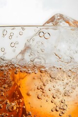 Iced lemonade drink in a clear glass with a carbonated bubble