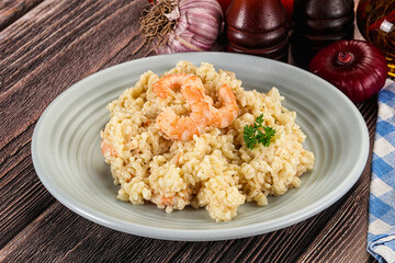 Gourmet risotto with prawn and cheese