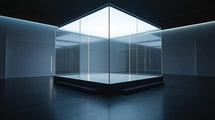 High-Tech Glass Cubical Room Lit with Soft Light, Modern Minimalism