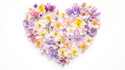 Obraz premium A symmetrical heart design made entirely of spring blossoms such as tulips, daffodils, and cherry blossoms