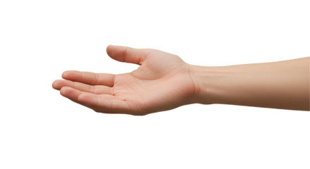 An open hand with the palm facing up, extended in a relaxed gesture, isolated on a black background.