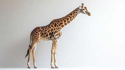 Naklejka premium A giraffe standing against a white background.