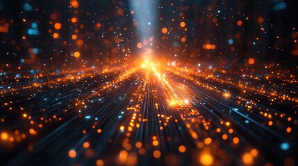 Fototapeta premium Abstract glowing lines, orange and blue sparks.