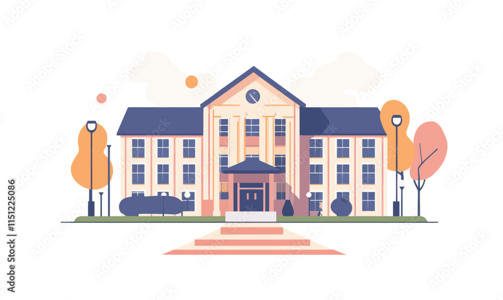 Poster minimalist university building vector illustration with autumn elements