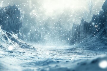 Snowy mountain landscape, blizzard, winter scene.