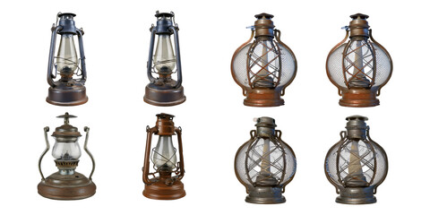 Vintage Lanterns Collection on Transparent Background, PNG collection, set bundle, isolate on transparent or white background