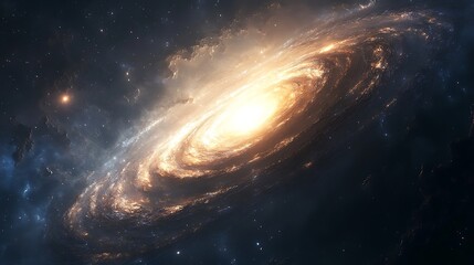 Fototapeta premium An astronaut hovering alone, a massive spiral galaxy glowing brightly behind them, intricate starlight patterns adding depth, cinematic lighting casting subtle shadows, hd quality,