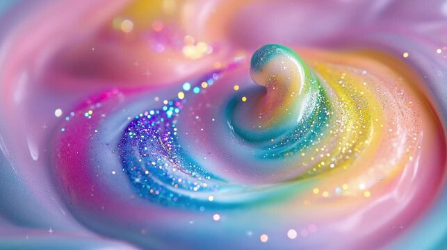 Abstract rainbow slime with glitter video footage kid toys.