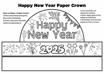 A fun Printable New Year 2025 Crown Craft for kids! Perfect for parties, classroom activities, and family celebrations. Easy-to-make hats that add festive cheer and creativity to the holiday.