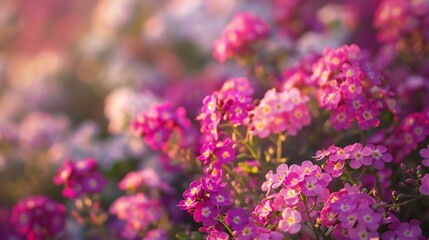 Obraz premium Vibrant Pink Flowers in a Garden at Sunset