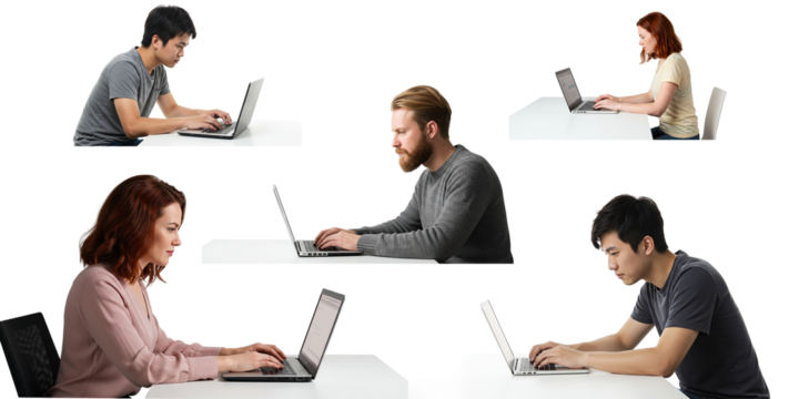  a collage of people working on laptop PNG on transparent background